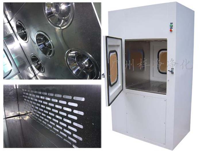 风淋传递窗是根据风淋室模式设计,使风经过高效过滤器洁净后由不锈钢喷嘴以20m/s以上的风速喷射。 风淋传递窗与普通传递窗的区别